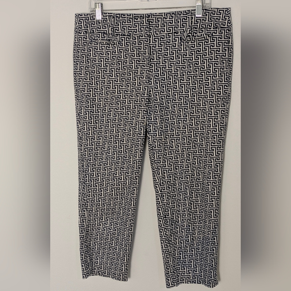 Ann Taylor Loft The Riviera Pants Sz 12 P Cropped Marisa Fit Navy Geometric
